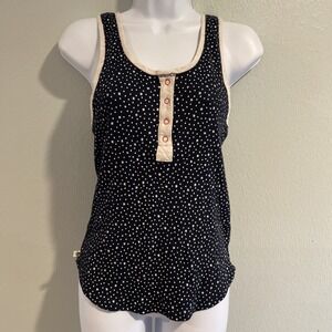 Abercrombie Fitch A&F Navy Henley Ribbed Tank Top Star Print Contrast Snaps S